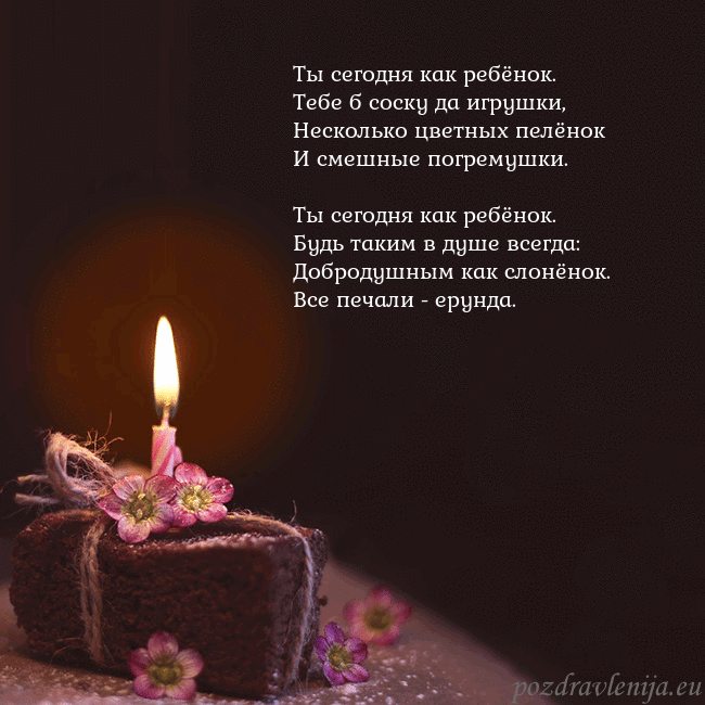 Анимированная открытка - торт с горящей свечкой