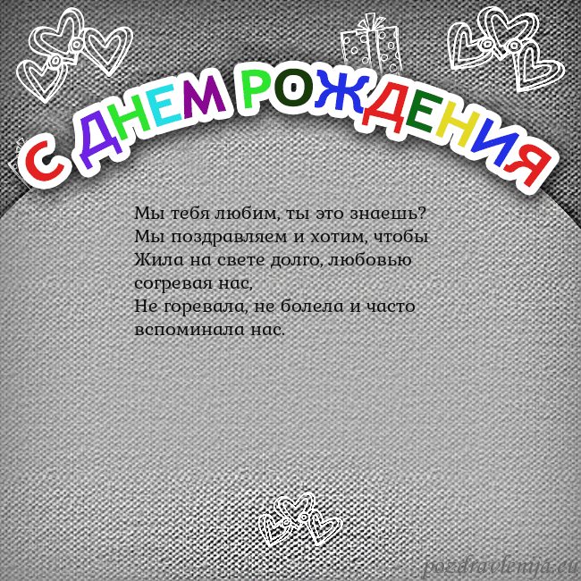 Открытка на день рождения с цветной надписью