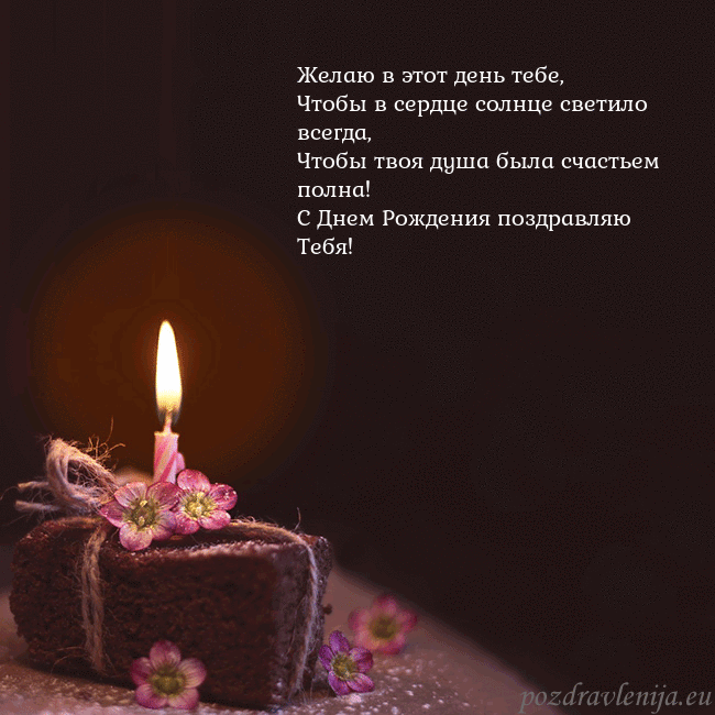 Анимированная открытка - торт с горящей свечкой