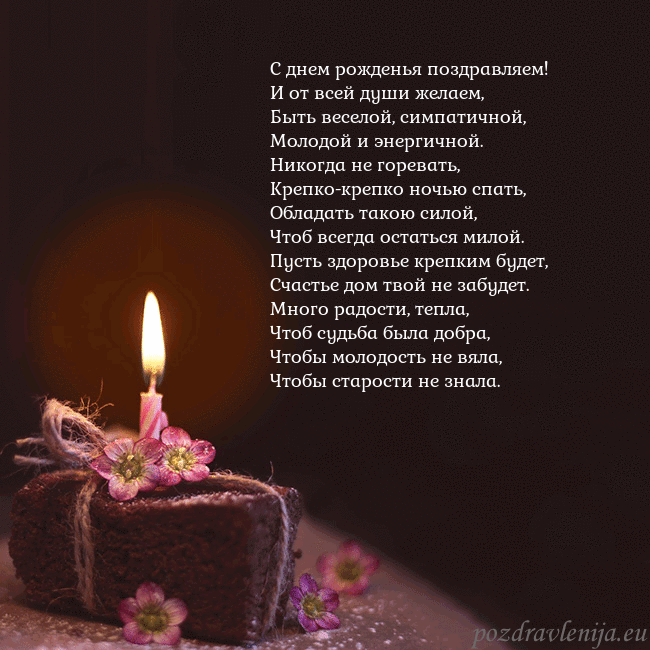 Анимированная открытка - торт с горящей свечкой