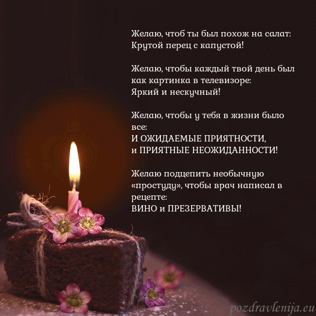 Анимированная открытка - торт с горящей свечкой