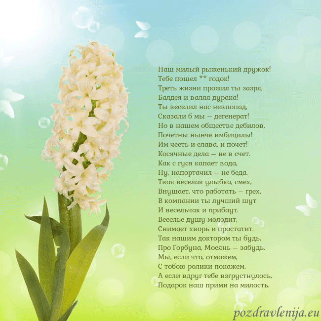 Открытка с гиацинтом Наш милый рыженький дружок!
Тебе пошел ** годок!
Т Открытка с гиацинтом