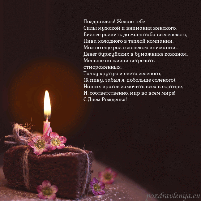 Анимированная открытка - торт с горящей свечкой