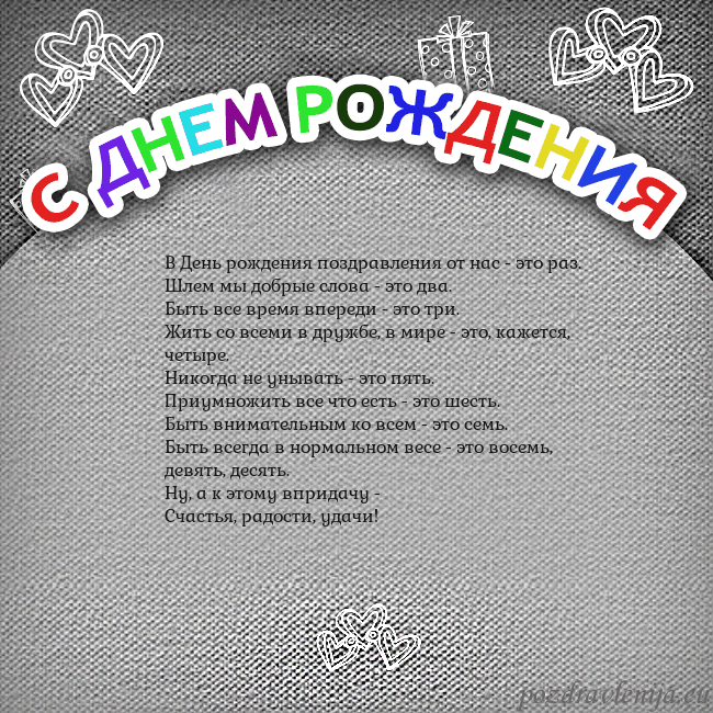 Открытка на день рождения с цветной надписью