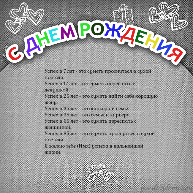 Открытка на день рождения с цветной надписью