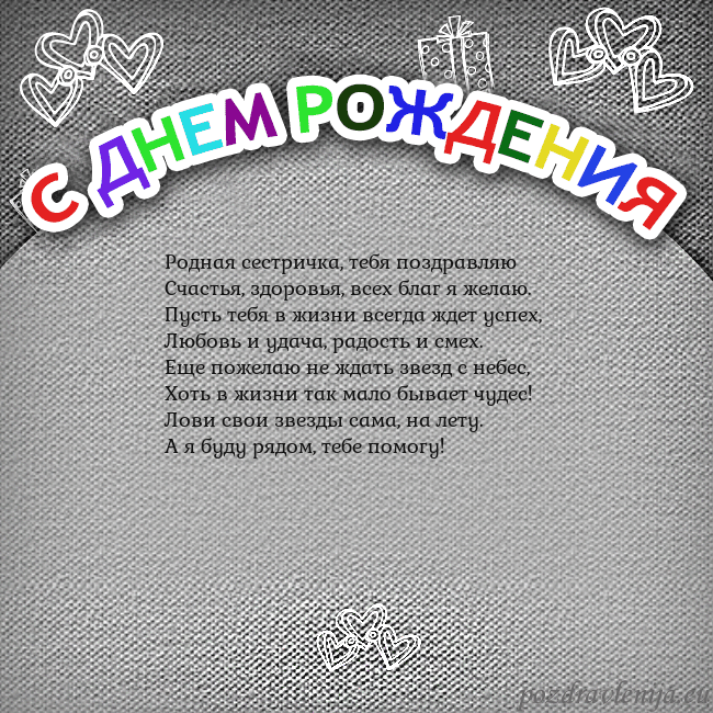 Открытка на день рождения с цветной надписью