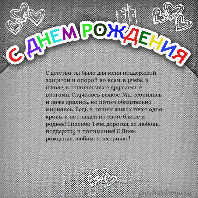 Открытка на день рождения с цветной надписью