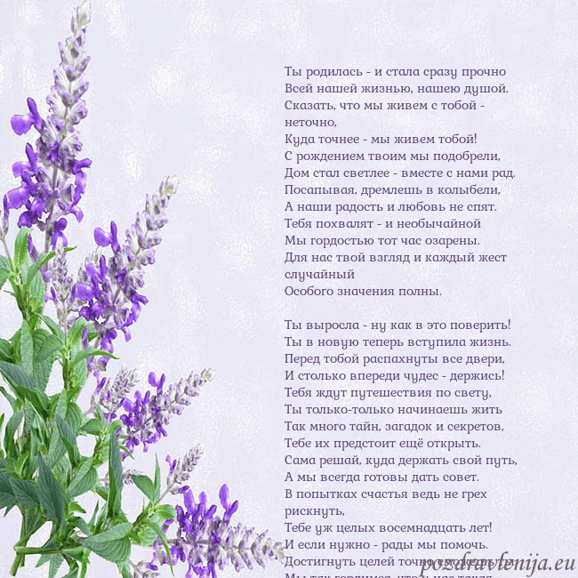 Открытка с люпинами Ты родилась - и стала сразу прочно
Всей нашей жизн Открытка с люпинами