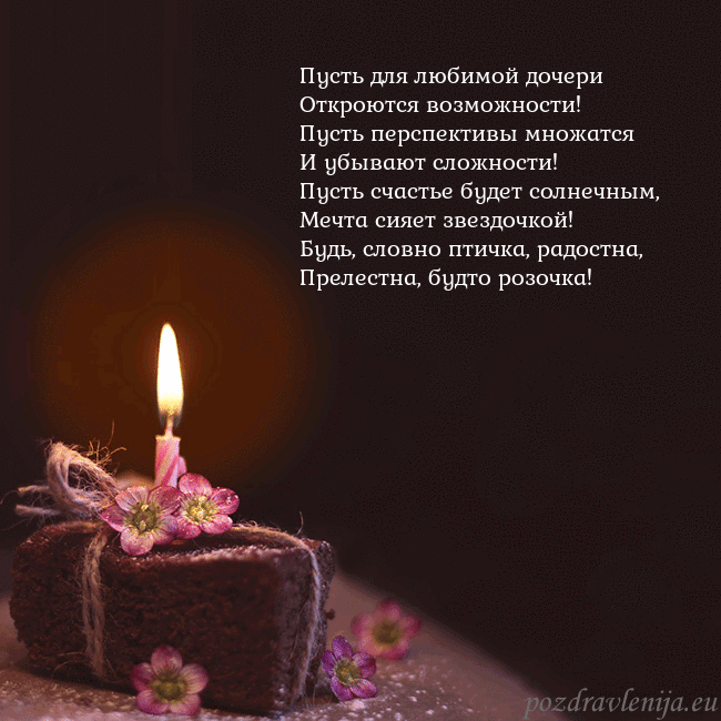 Анимированная открытка - торт с горящей свечкой