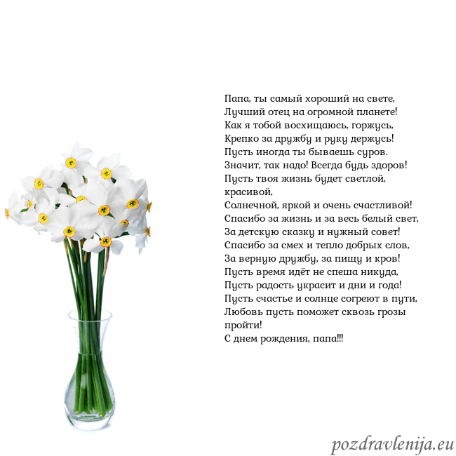 Открытка с нарциссами Папа, ты самый хороший на свете,
Лучший отец на ог Открытка с нарциссами
