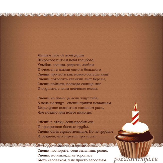 Открытка на день рождения с кексом и свечкой Желаем Тебе от всей души
Широкого пути и неба гол Открытка на день рождения с кексом и свечкой