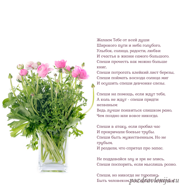 Открытка с цветами в вазе Желаем Тебе от всей души 
Широкого пути и неба гол Открытка с цветами в вазе