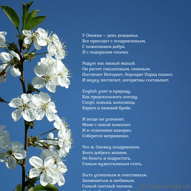 Открытка с весенними цветами У Олежки – день рожденья,
Все приходят с поздравл Открытка с весенними цветами