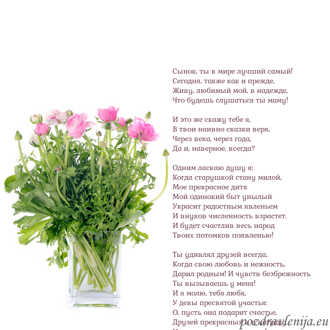 Открытка с цветами в вазе Сынок, ты в мире лучший самый!
Сегодня, также как Открытка с цветами в вазе