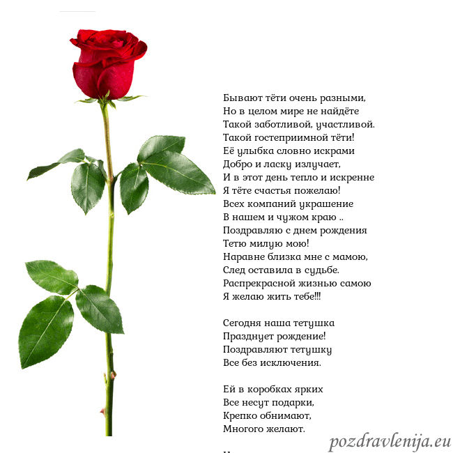 Открытка с красной розой Бывают тёти очень разными,
Но в целом мире не найд Открытка с красной розой