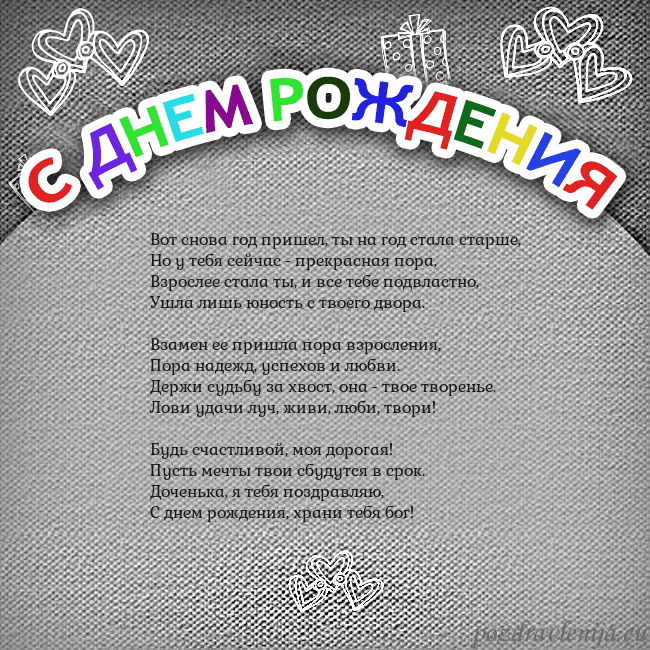 Открытка на день рождения с цветной надписью