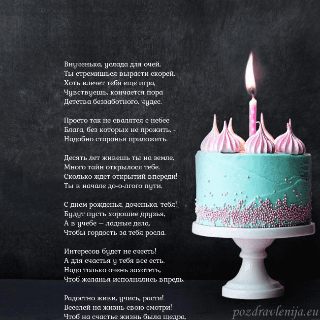 Открытка на день рождения с тортом и свечкой Внученька, услада для очей,
Ты стремишься вырасти Открытка на день рождения с тортом и свечкой