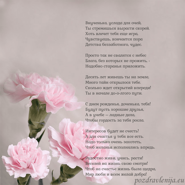 Открытка с розовыми гвоздиками Внученька, услада для очей,
Ты стремишься вырасти Открытка с розовыми гвоздиками