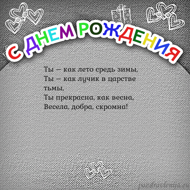Открытка на день рождения с цветной надписью