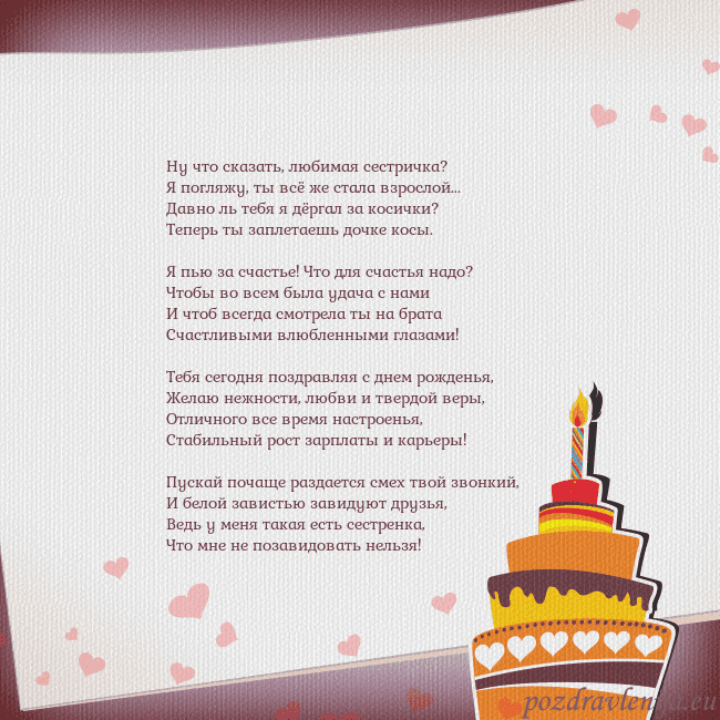 Открытка на день рождения с тортом и сердечками Ну что сказать, любимая сестричка?
Я погляжу, ты в Открытка на день рождения с тортом и сердечками