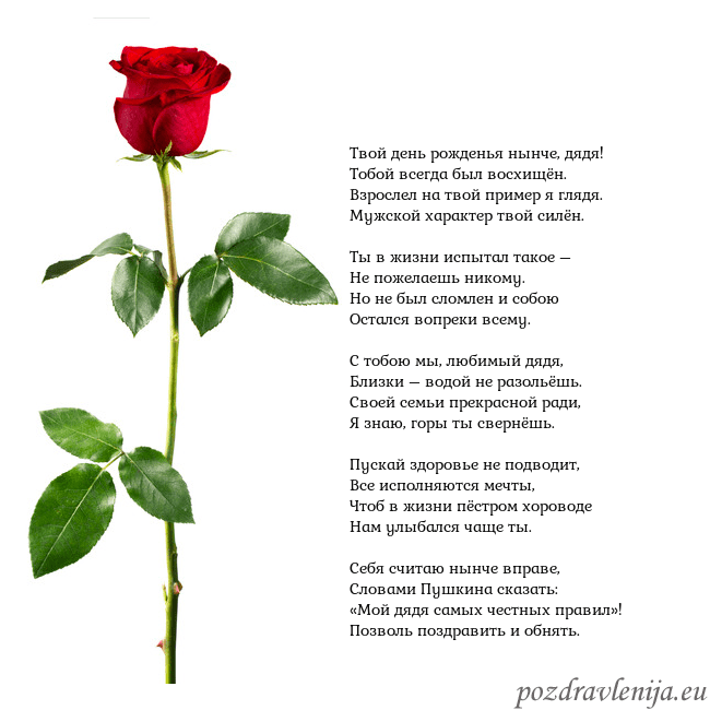 Открытка с красной розой Твой день рожденья нынче, дядя!
Тобой всегда был в Открытка с красной розой