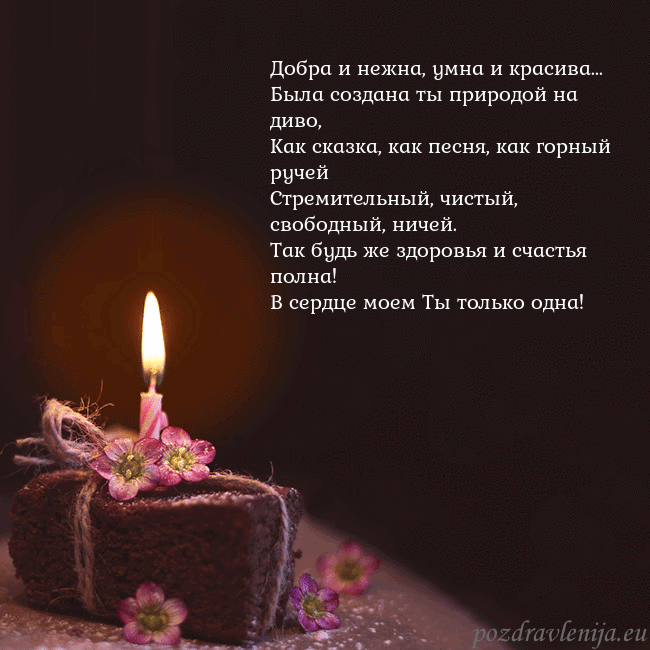 Анимированная открытка - торт с горящей свечкой