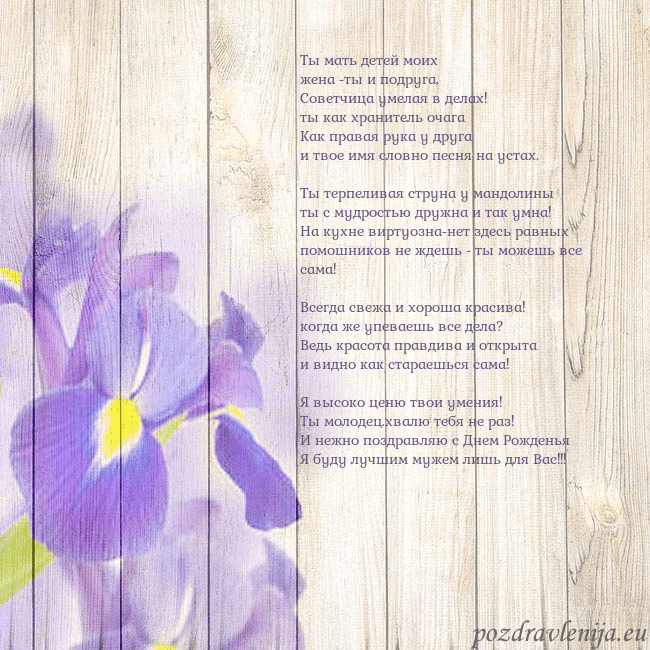 Открытка с ирисами Ты мать детей моих
жена -ты и подруга,
Советчица Открытка с ирисами