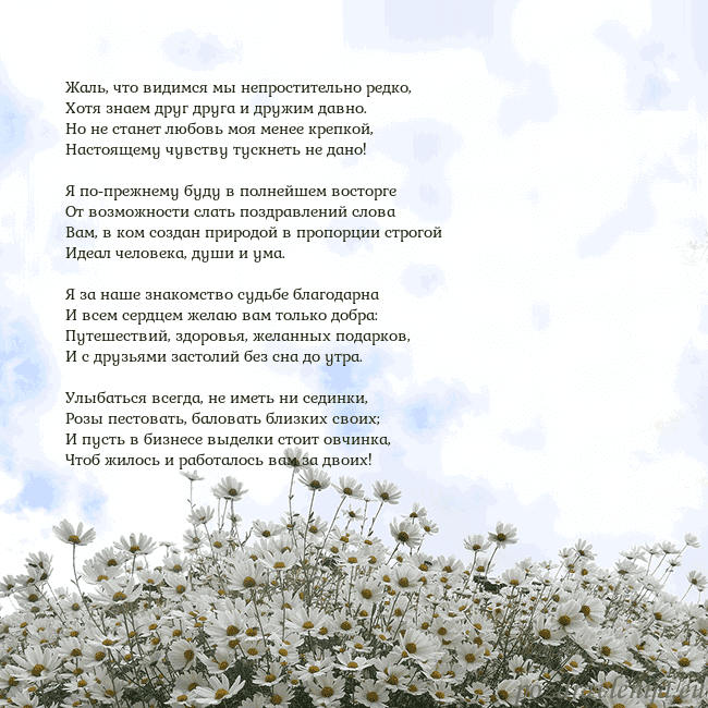 Открытка с ромашками Жаль, что видимся мы непростительно редко,
Хотя зн Открытка с ромашками