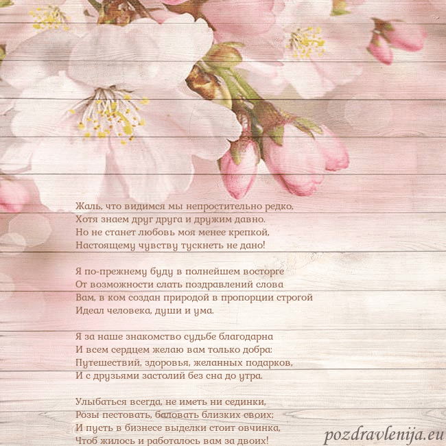 Открытка с цветами яблони Жаль, что видимся мы непростительно редко,
Хотя зн Открытка с цветами яблони