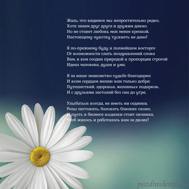 Открытка с большой ромашкой Жаль, что видимся мы непростительно редко,
Хотя зн Открытка с большой ромашкой