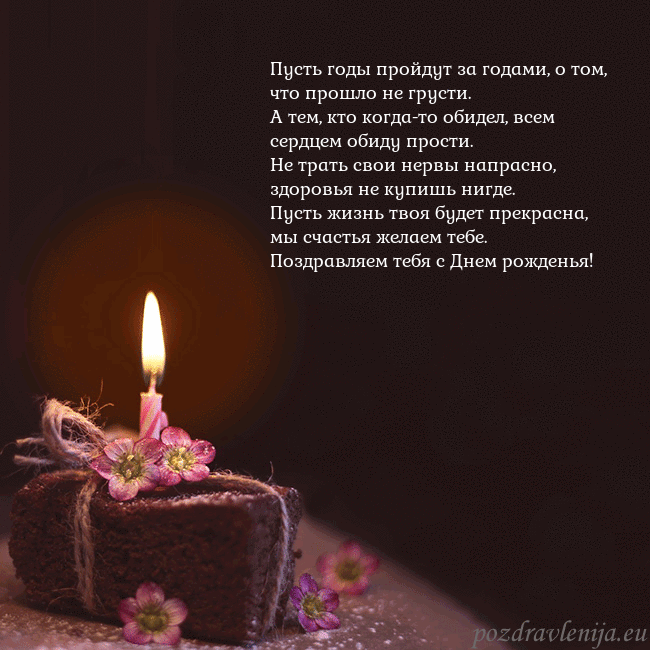 Анимированная открытка - торт с горящей свечкой