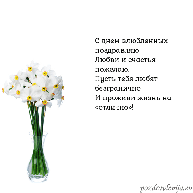 Открытка с нарциссами С днем влюбленных поздравляю
Любви и счастья пожел Открытка с нарциссами