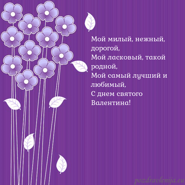 Открытка с фиолетовыми цветами Мой милый, нежный, дорогой,
Мой ласковый, такой ро Открытка с фиолетовыми цветами