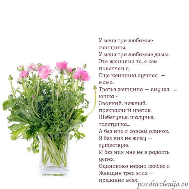 Открытка с цветами в вазе У меня три любимые женщины,
У меня три любимые дам Открытка с цветами в вазе