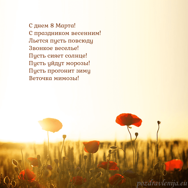 Электронная открытка с полем маков С днем 8 Марта!
С праздником весенним!
Льется пуст Электронная открытка с полем маков