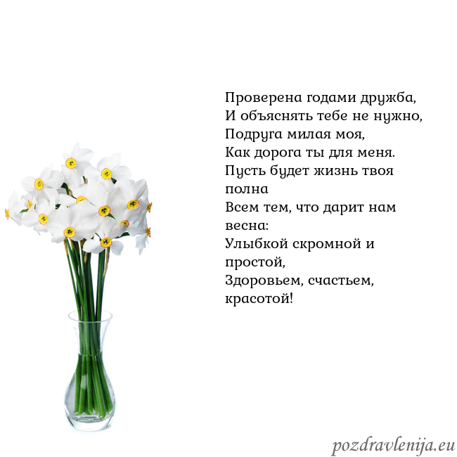 Открытка с нарциссами Проверена годами дружба,
И объяснять тебе не нужно Открытка с нарциссами