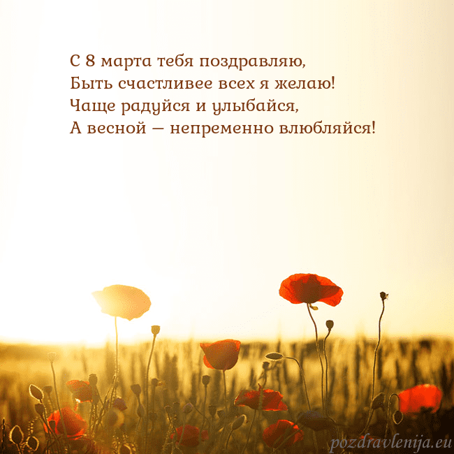 Электронная открытка с полем маков С 8 марта тебя поздравляю,
Быть счастливее всех я Электронная открытка с полем маков