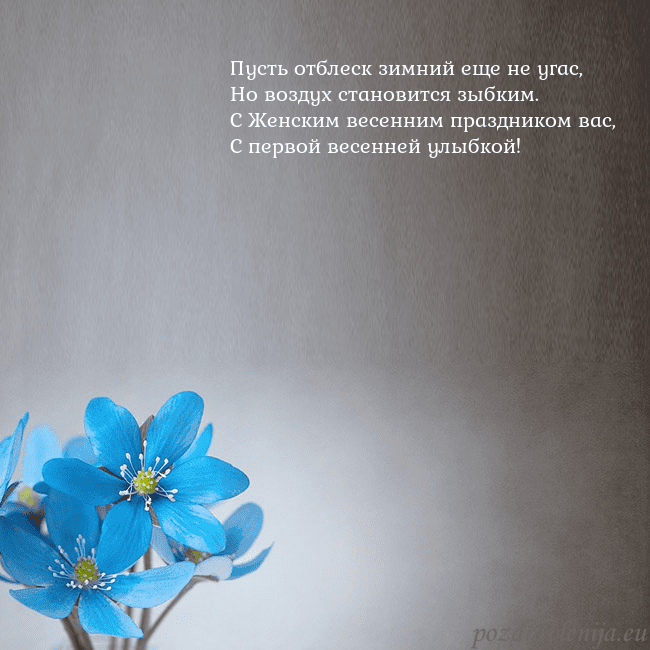 Открытка с фиалками Пусть отблеск зимний еще не угас,
Но воздух станов Открытка с фиалками