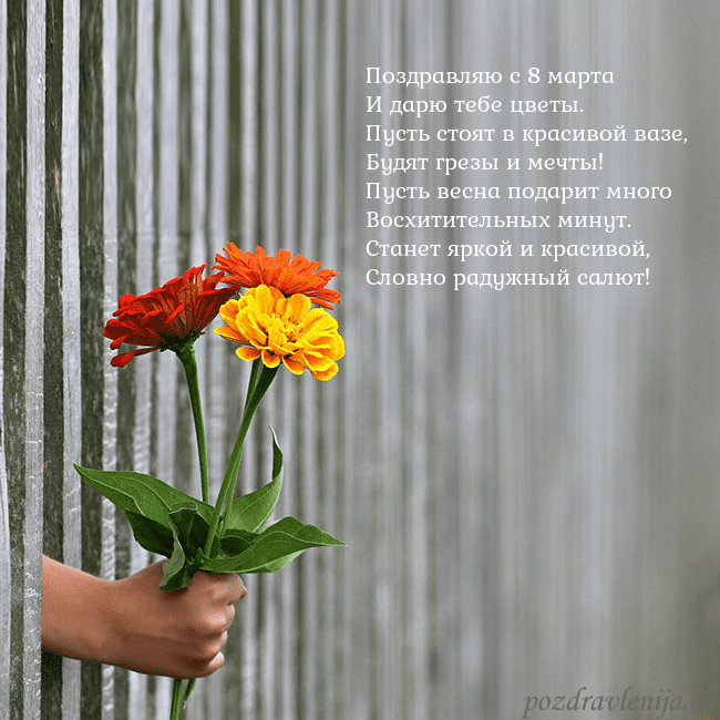 Электронная открытка с букетом цветов Поздравляю с 8 марта
И дарю тебе цветы.
Пусть стоя Электронная открытка с букетом цветов