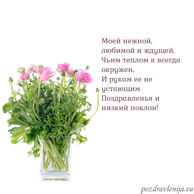 Открытка с цветами в вазе Моей нежной, любимой и ждущей,
Чьим теплом я всегд Открытка с цветами в вазе
