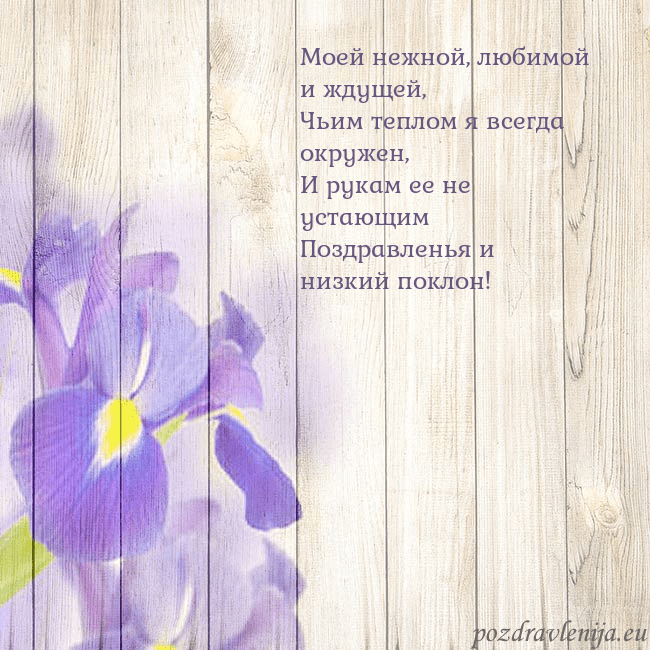 Открытка с ирисами Моей нежной, любимой и ждущей,
Чьим теплом я всегд Открытка с ирисами