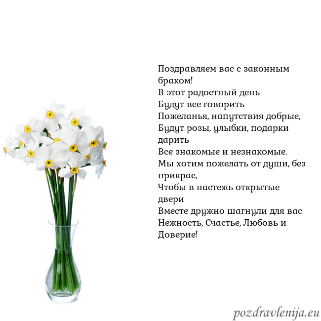 Открытка с нарциссами Поздравляем вас с законным браком!
В этот радостны Открытка с нарциссами