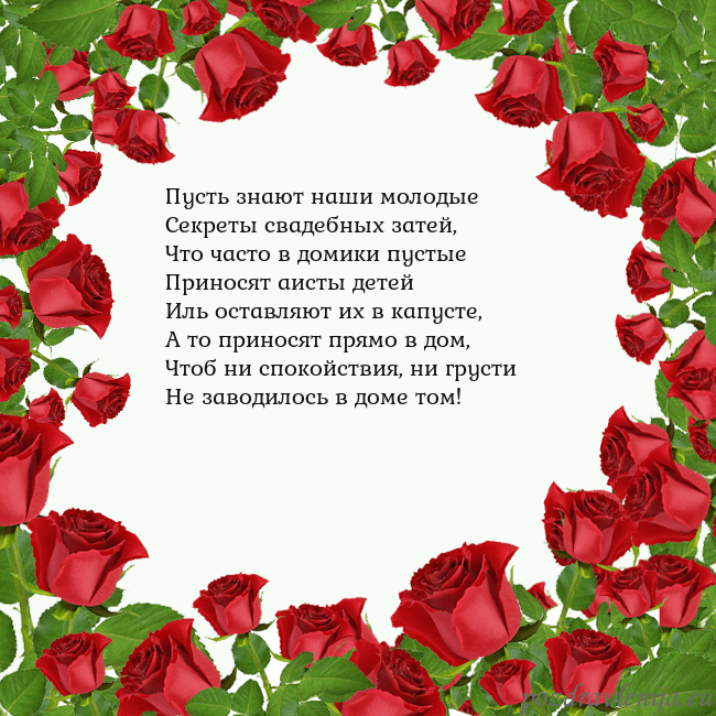 Открытка с красными розами Пусть знают наши молодые
Секреты свадебных затей,
Открытка с красными розами