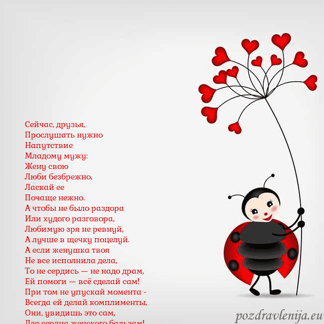 Открытка с божьей коровкой Сейчас, друзья,
Прослушать нужно
Напутствие
Младом Открытка с божьей коровкой