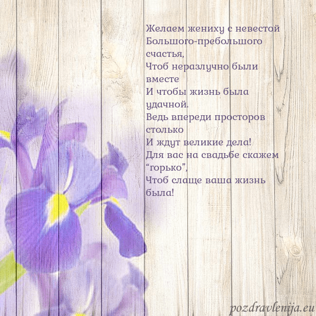 Открытка с ирисами Желаем жениху с невестой
Большого-пребольшого счас Открытка с ирисами