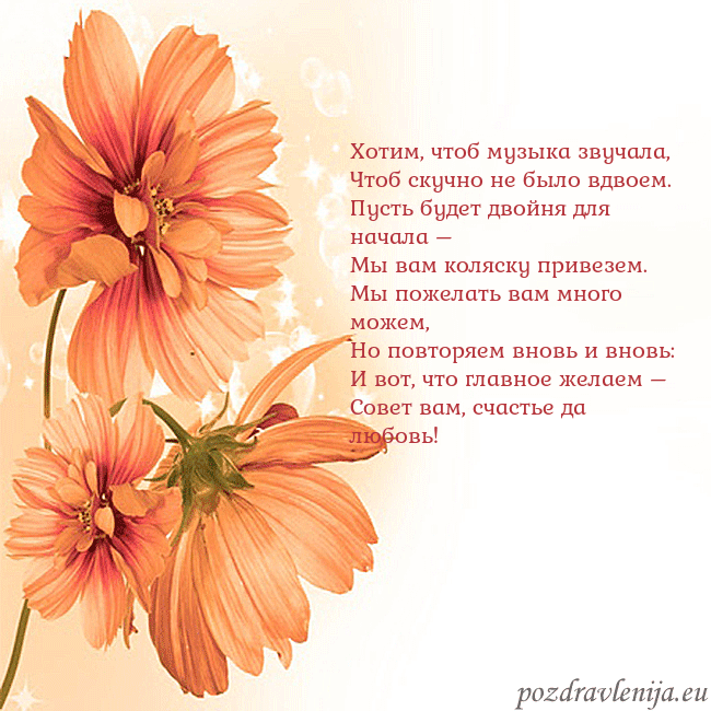 Открытка с оранжевыми цветами Хотим, чтоб музыка звучала,
Чтоб скучно не было вд Открытка с оранжевыми цветами
