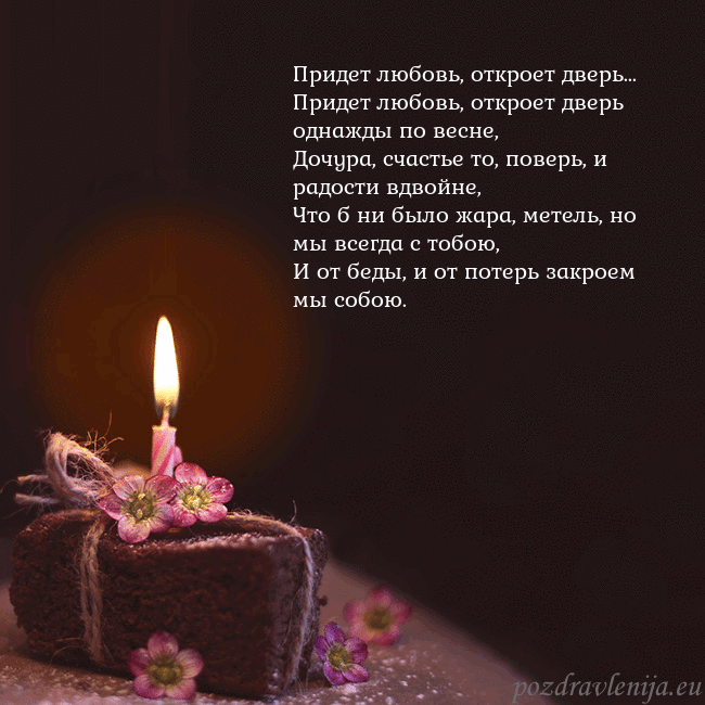 Анимированная открытка - торт с горящей свечкой