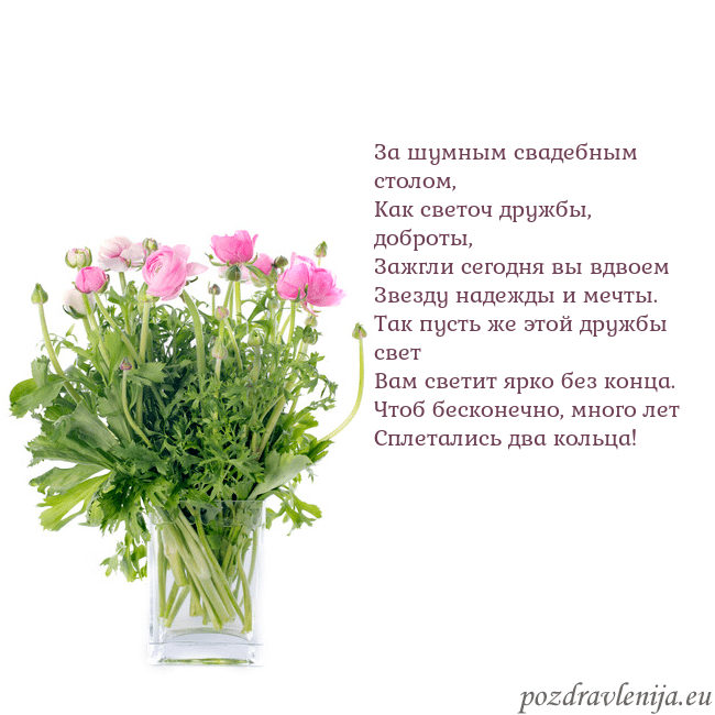 Открытка с цветами в вазе За шумным свадебным столом,
Как светоч дружбы, доб Открытка с цветами в вазе