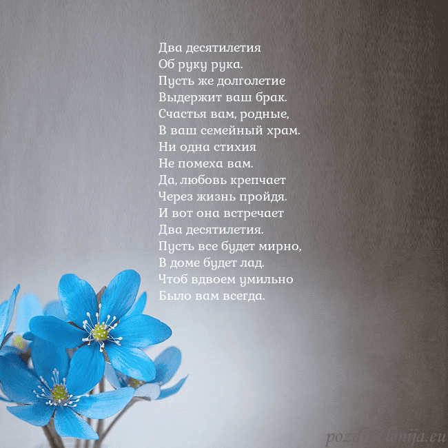 Открытка с фиалками Два десятилетия
Об руку рука.
Пусть же долголетие
Открытка с фиалками