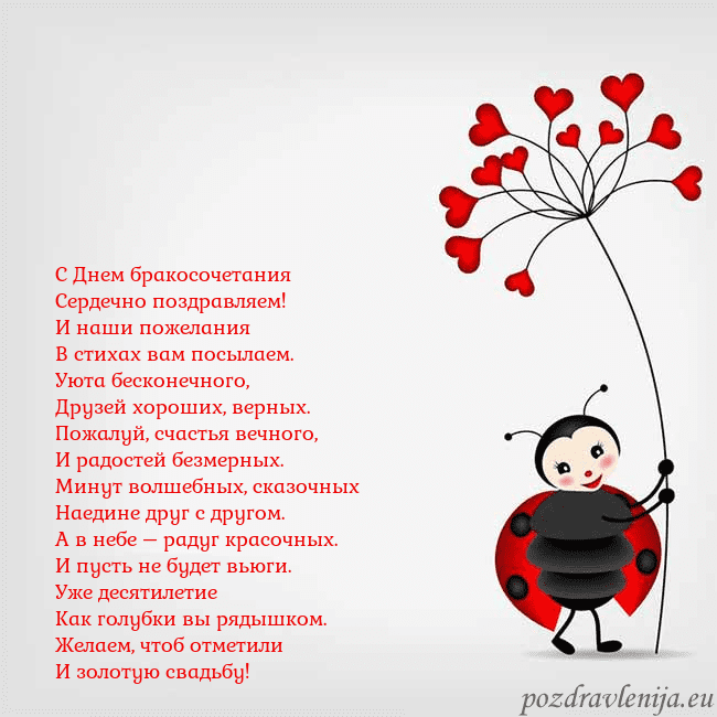 Открытка с божьей коровкой С Днем бракосочетания
Сердечно поздравляем!
И наши Открытка с божьей коровкой